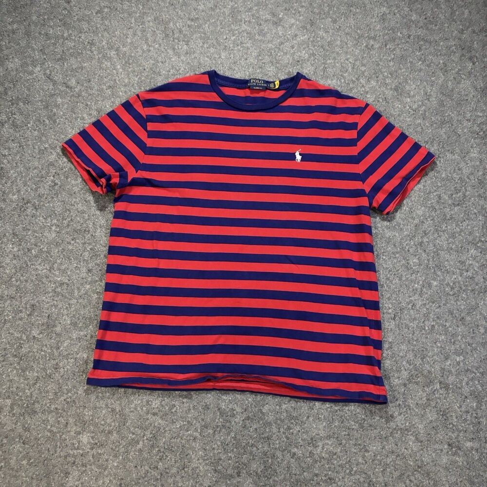 Polo Ralph Lauren T-Shirt Men Size Large Red Blue Striped Classic Fit Pony Logo